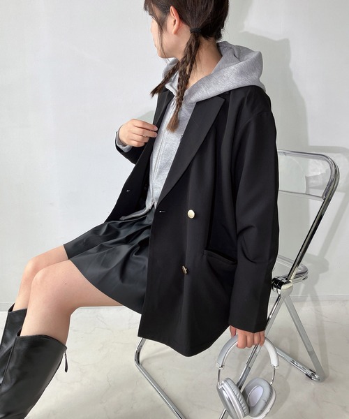 AS KNOW AS plus（アズノゥアズプラス）の「◇ダブル金ボタンテーラードジャケット　セットアップ可能（テーラードジャケット・レディース・ブラック/チャコールグレー/ブラウン系/グレー系/ブラウン・FREE）」の7枚目の写真