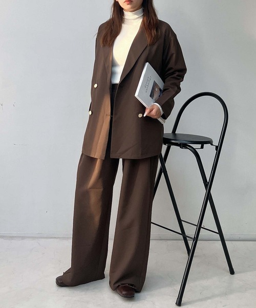 AS KNOW AS plus（アズノゥアズプラス）の「◇ダブル金ボタンテーラードジャケット　セットアップ可能（テーラードジャケット・レディース・ブラック/チャコールグレー/ブラウン系/グレー系/ブラウン・FREE）」の16枚目の写真