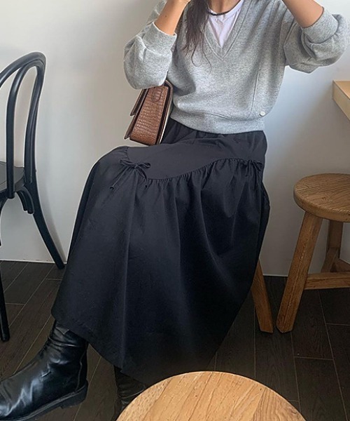 Vipoa(ヴィポア)の「ribbon flare skirt(スカート・レディース・ブラック/ホワイト・FREE)」の12枚目の写真