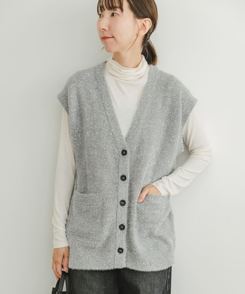 ITEMS URBANRESEARCH(アイテムズ アーバンリサーチ)の「ニットジレ(ベスト・レディース・ライトグレー/ブラック・FREE)」の1枚目の写真