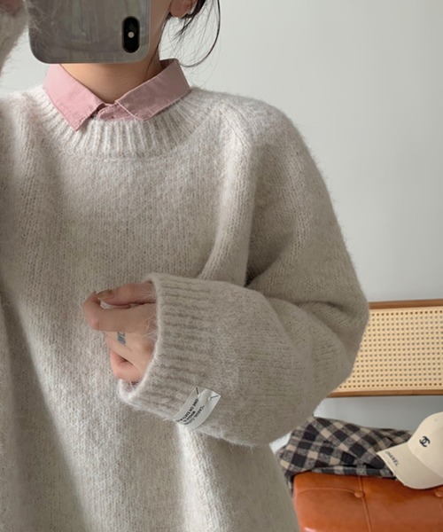 emi+(エミプラス)の「杢調クルーネックニットプルオーバー(ニット/セーター・レディース・アイボリー/グレー/チャコールグレー/モカ/ミント/パープル/ピンク・FREE)」の9枚目の写真