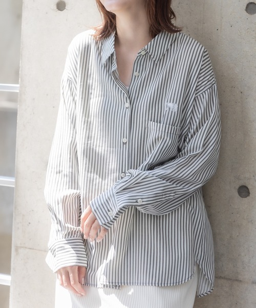 meeny miny（ミーニーマイニー）の「【meeny miny】【旭山動物園応援商品】ホッキョクグマ刺繍シャツ（シャツ/ブラウス・レディース・グレー/ネイビー・MEDIUM）」の2枚目の写真