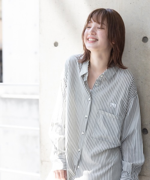 meeny miny（ミーニーマイニー）の「【meeny miny】【旭山動物園応援商品】ホッキョクグマ刺繍シャツ（シャツ/ブラウス・レディース・グレー/ネイビー・MEDIUM）」の7枚目の写真