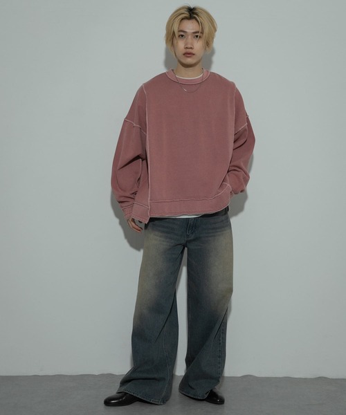 SENSE OF PLACE by URBAN RESEARCH(センスオブプレイスバイアーバンリサーチ)の「フェードパネルクルーネックスウェット(スウェット・メンズ・チャコールグレー/ピンク/グリーン・MEDIUM/LARGE)」の5枚目の写真