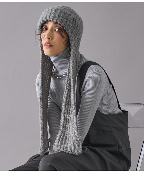 Settimissimo（セッティミッシモ）の「モヘヤロングイヤーマフラーニットキャップ（ニットキャップ/ビーニー・レディース・アイボリー/ブラック/グレー・FREE）」の3枚目の写真