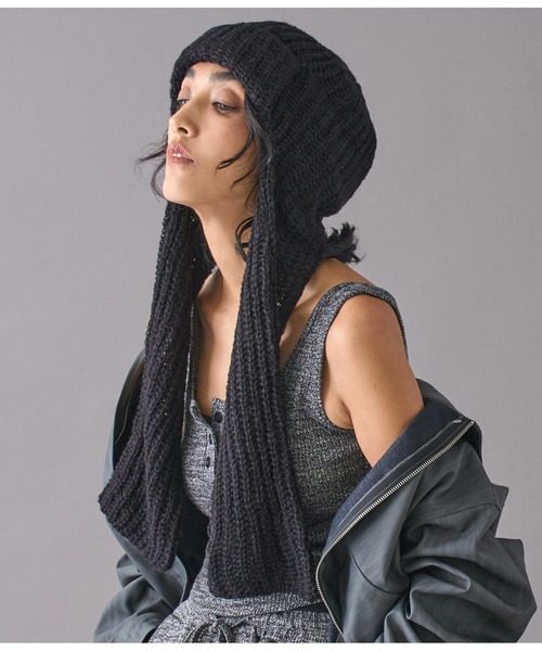 Settimissimo（セッティミッシモ）の「モヘヤロングイヤーマフラーニットキャップ（ニットキャップ/ビーニー・レディース・アイボリー/ブラック/グレー・FREE）」の2枚目の写真