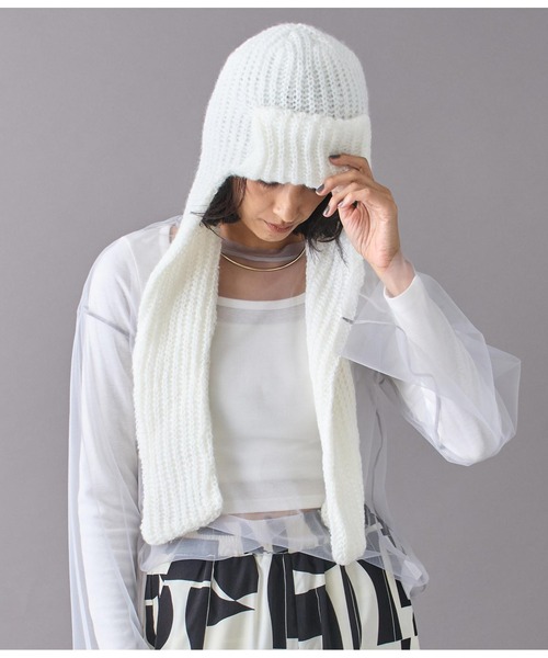 Settimissimo（セッティミッシモ）の「モヘヤロングイヤーマフラーニットキャップ（ニットキャップ/ビーニー・レディース・アイボリー/ブラック/グレー・FREE）」の4枚目の写真