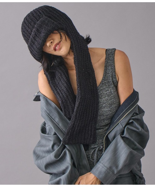 Settimissimo（セッティミッシモ）の「モヘヤロングイヤーマフラーニットキャップ（ニットキャップ/ビーニー・レディース・アイボリー/ブラック/グレー・FREE）」の9枚目の写真