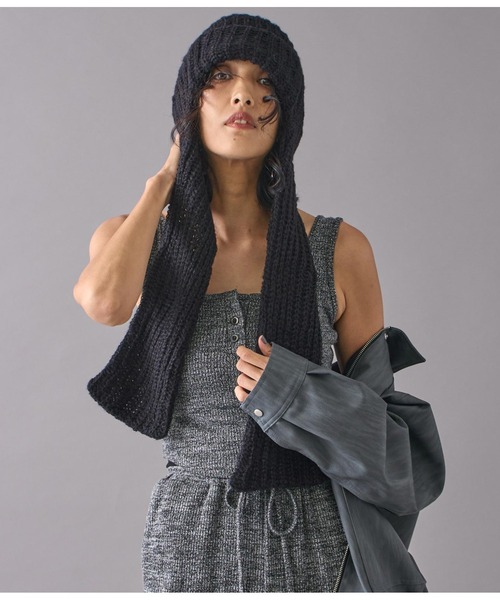 Settimissimo（セッティミッシモ）の「モヘヤロングイヤーマフラーニットキャップ（ニットキャップ/ビーニー・レディース・アイボリー/ブラック/グレー・FREE）」の8枚目の写真