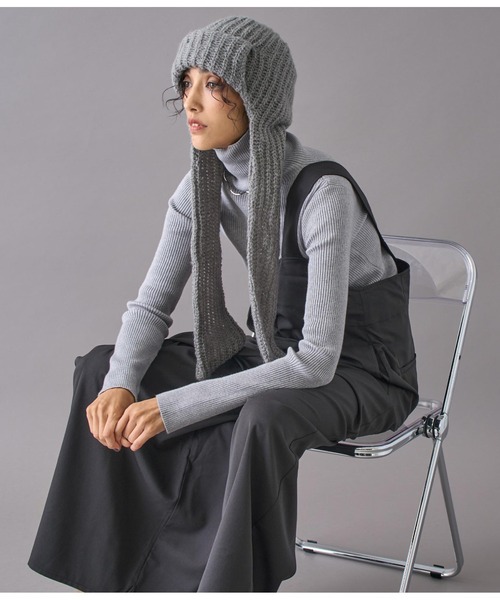 Settimissimo（セッティミッシモ）の「モヘヤロングイヤーマフラーニットキャップ（ニットキャップ/ビーニー・レディース・アイボリー/ブラック/グレー・FREE）」の12枚目の写真