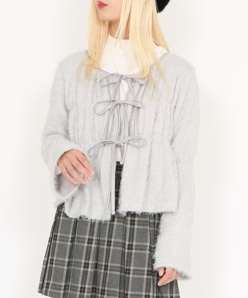 PUNYUS（プニュズ）の「フロントリボンカーディガン（カーディガン/ボレロ・レディース・ブラック/ブラウン/ライトグレー・1/2/3/4）」の3枚目の写真