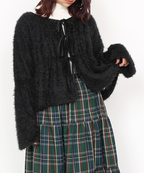 PUNYUS（プニュズ）の「フロントリボンカーディガン（カーディガン/ボレロ・レディース・ブラック/ブラウン/ライトグレー・1/2/3/4）」の22枚目の写真