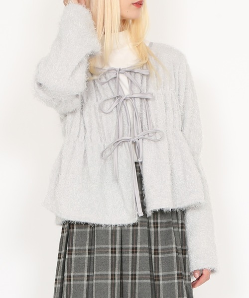 PUNYUS（プニュズ）の「フロントリボンカーディガン（カーディガン/ボレロ・レディース・ブラック/ブラウン/ライトグレー・1/2/3/4）」の4枚目の写真