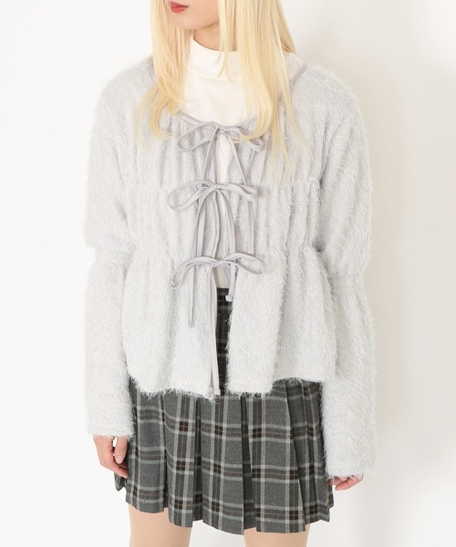 PUNYUS（プニュズ）の「フロントリボンカーディガン（カーディガン/ボレロ・レディース・ブラック/ブラウン/ライトグレー・1/2/3/4）」の6枚目の写真