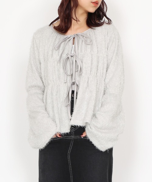 PUNYUS（プニュズ）の「フロントリボンカーディガン（カーディガン/ボレロ・レディース・ブラック/ブラウン/ライトグレー・1/2/3/4）」の8枚目の写真