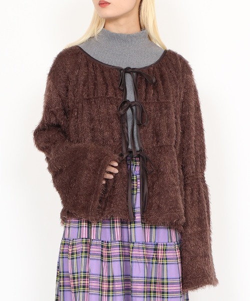 PUNYUS（プニュズ）の「フロントリボンカーディガン（カーディガン/ボレロ・レディース・ブラック/ブラウン/ライトグレー・1/2/3/4）」の10枚目の写真