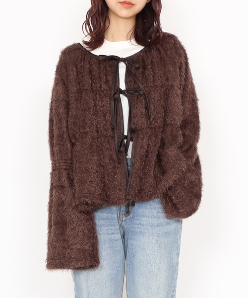 PUNYUS（プニュズ）の「フロントリボンカーディガン（カーディガン/ボレロ・レディース・ブラック/ブラウン/ライトグレー・1/2/3/4）」の9枚目の写真