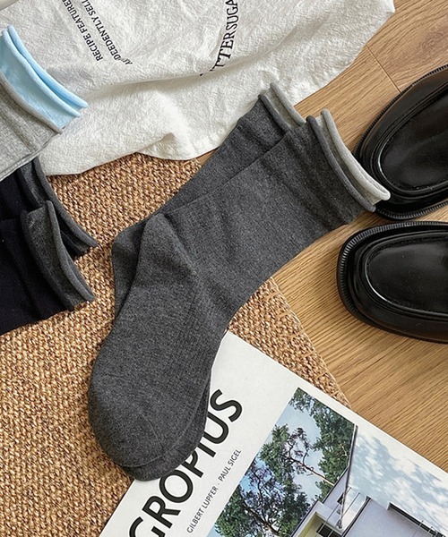 ROOPTOKYO（ループトウキョウ）の「▲配色レイヤードリブソックス（ソックス/靴下・レディース・ライトグレー/ブラウン/ダークグレー/ホワイト系/ブラック/カーキ・FREE）」の5枚目の写真