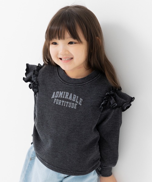 JAM & LINK（ジャムアンドリンク）の「肩フリルピグメント裏毛トレーナー（スウェット・キッズ・ミント/ピンク/ブラック・100cm/110cm/120cm/130cm/140cm/150cm/160cm）」の2枚目の写真