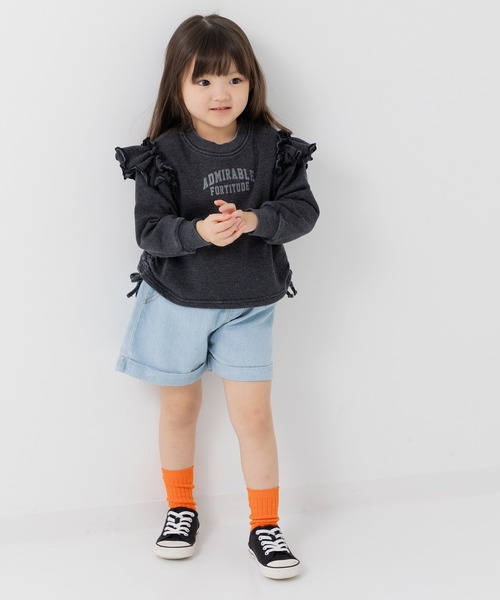 JAM & LINK（ジャムアンドリンク）の「肩フリルピグメント裏毛トレーナー（スウェット・キッズ・ミント/ピンク/ブラック・100cm/110cm/120cm/130cm/140cm/150cm/160cm）」の4枚目の写真