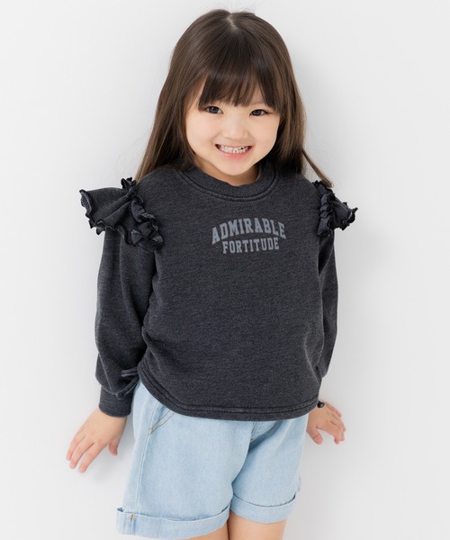 JAM & LINK（ジャムアンドリンク）の「肩フリルピグメント裏毛トレーナー（スウェット・キッズ・ミント/ピンク/ブラック・100cm/110cm/120cm/130cm/140cm/150cm/160cm）」の5枚目の写真