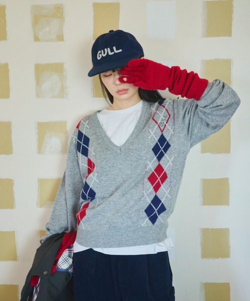 common gull products.(コモンガルプロダクツ)の「お隣さんのアーガイルニット(ニット/セーター・レディース・ネイビー/グレー系/レッド系・MEDIUM/LARGE)」の2枚目の写真