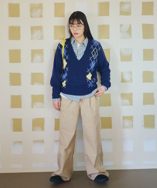 common gull products.(コモンガルプロダクツ)の「お隣さんのアーガイルニット(ニット/セーター・レディース・ネイビー/グレー系/レッド系・MEDIUM/LARGE)」の3枚目の写真