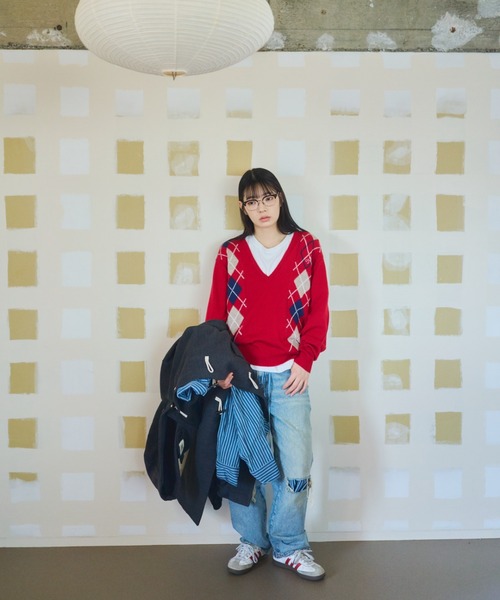 common gull products.(コモンガルプロダクツ)の「お隣さんのアーガイルニット(ニット/セーター・レディース・ネイビー/グレー系/レッド系・MEDIUM/LARGE)」の4枚目の写真