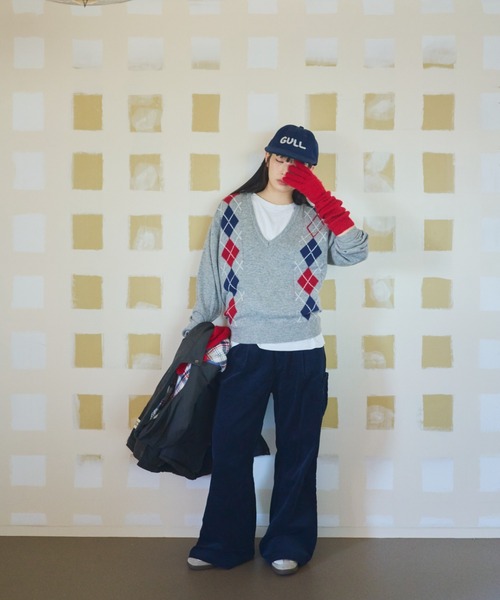 common gull products.(コモンガルプロダクツ)の「お隣さんのアーガイルニット(ニット/セーター・レディース・ネイビー/グレー系/レッド系・MEDIUM/LARGE)」の9枚目の写真