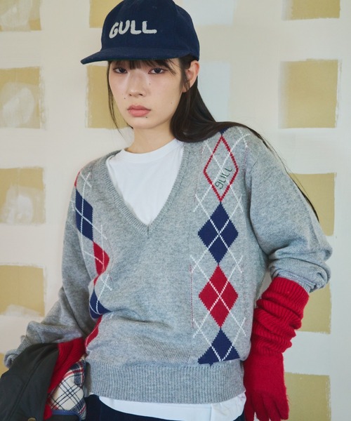 common gull products.(コモンガルプロダクツ)の「お隣さんのアーガイルニット(ニット/セーター・レディース・ネイビー/グレー系/レッド系・MEDIUM/LARGE)」の16枚目の写真