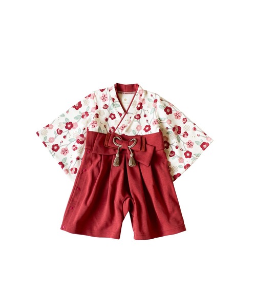 mocmof(モクモフ)の「mocmof 袴ロンパース (うめ柄) レッド 80(ロンパース・キッズ・レッド・80cm)」の11枚目の写真