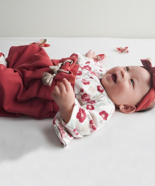 mocmof(モクモフ)の「mocmof 袴ロンパース (うめ柄) レッド 80(ロンパース・キッズ・レッド・80cm)」の7枚目の写真