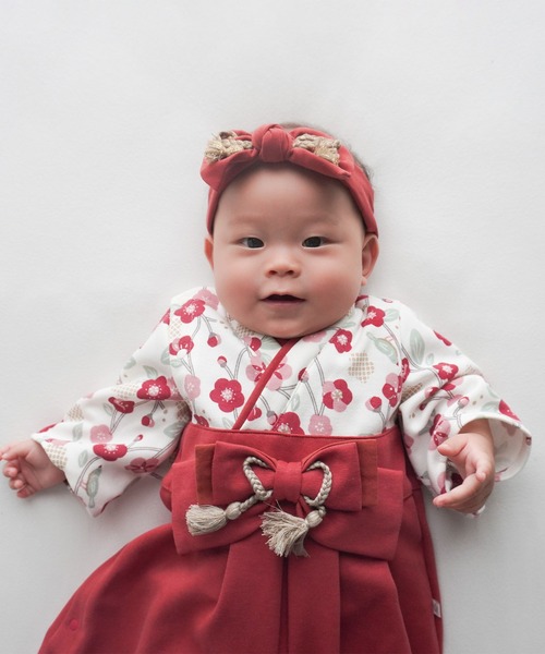 mocmof(モクモフ)の「mocmof 袴ロンパース (うめ柄) レッド 80(ロンパース・キッズ・レッド・80cm)」の4枚目の写真