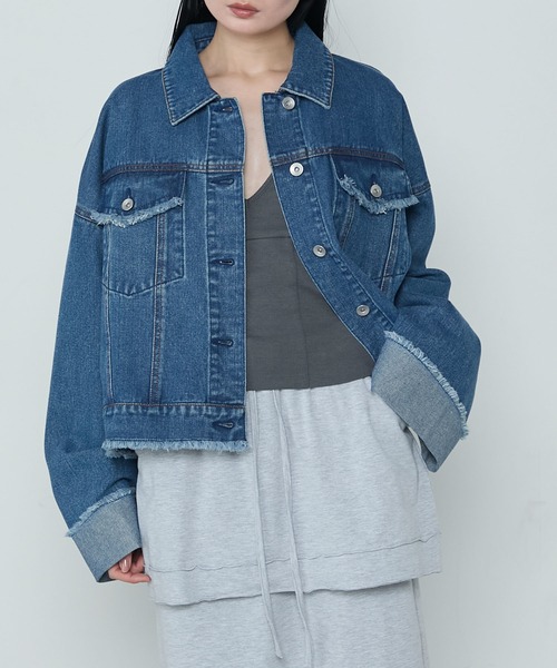 Roll-up fringe denim jacket / ロールアップ フリンジ デニム