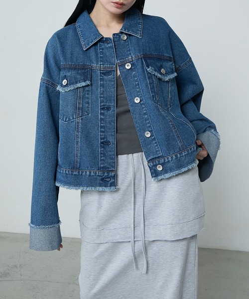 セール】Roll-up fringe denim jacket / ロールアップ フリンジ