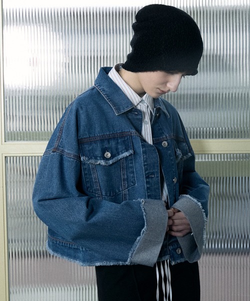 le ELMi（ルエルミ）の「Roll-up fringe denim jacket / ロール