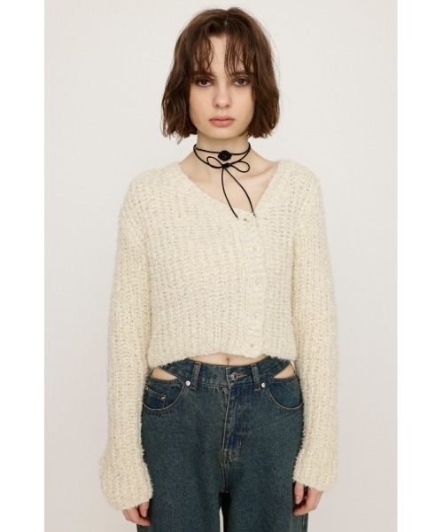 SLY（スライ）の「TAPE YARN SLANT NECK CD　テープヤーン スラント ネック カーデ 秋服 春服（カーディガン/ボレロ・レディース・アイボリー/ブラック/オレンジ/ネイビー・FREE）」の8枚目の写真