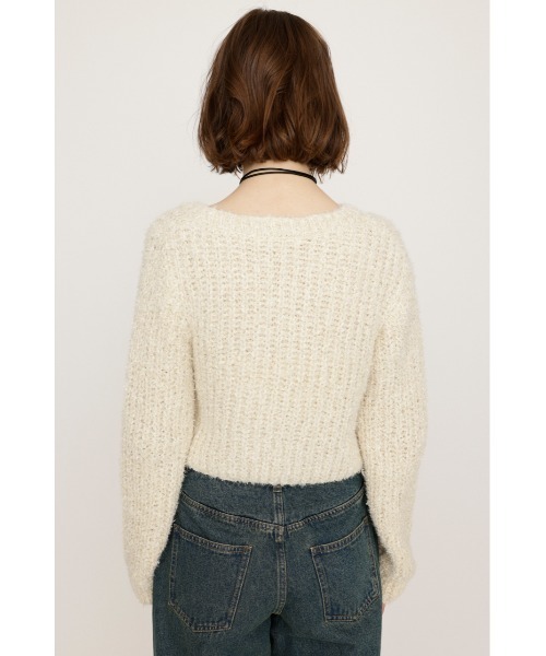 SLY（スライ）の「TAPE YARN SLANT NECK CD　テープヤーン スラント ネック カーデ 秋服 春服（カーディガン/ボレロ・レディース・アイボリー/ブラック/オレンジ/ネイビー・FREE）」の10枚目の写真