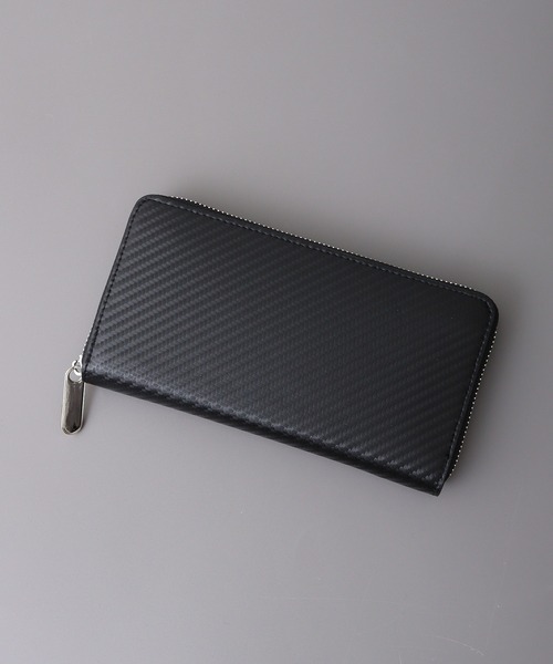 Ree&Mee マイクロファイバーレザー カーボン ラウンド ロング ウォレット 長財布