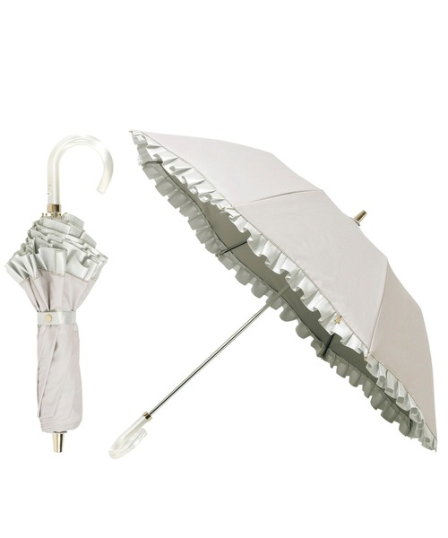 未使用❗️LANVIN‼️フリル付き折りたたみ傘 晴雨兼用 セール】遮光 晴雨兼用 折りたたみ日傘 'シャイニーフリル