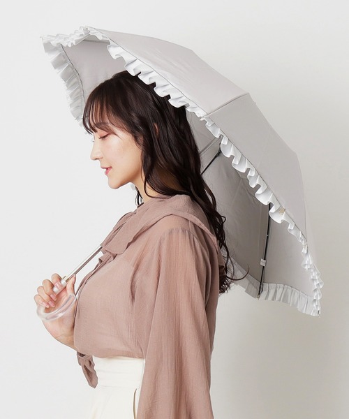 【新品未使用】ランバンオンブルー 楽折スタイル　晴雨兼用 日傘　ブラック　フリル LANVIN en Bleu 折りたたみ傘 一級遮光 晴雨兼用折りたたみ日傘