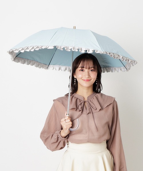 LANVIN en Bleu 遮光晴雨兼用 折りたたみ日傘 ’シャイニーフリル’ セール】遮光 晴雨兼用 折りたたみ日傘 'シャイニーフリル