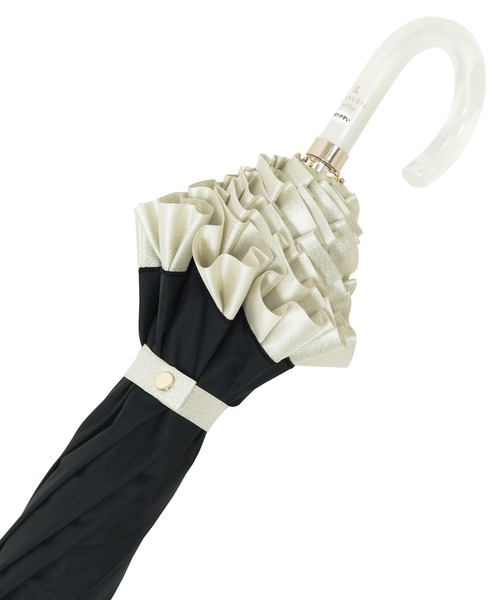 LANVIN en Bleu 遮光晴雨兼用 折りたたみ日傘 ’シャイニーフリル’ セール】遮光 晴雨兼用 折りたたみ日傘 'シャイニーフリル