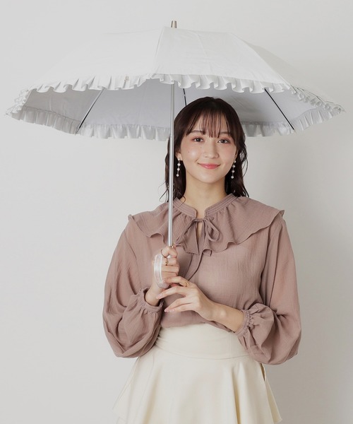 ランバンオンブルー　日傘　晴雨兼用　フリル 晴雨兼用日傘 長傘 フレア フリル チャーム 遮光 遮熱 UV