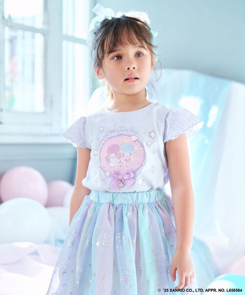 ANY（エニィ）の「【any FAM× リトルツインスターズ 】キキ＆ララ 袖レースTシャツ（Tシャツ/カットソー・キッズ・ホワイト系/サックスブルー系/ピンク系・90/100/110/120/130）」の2枚目の写真