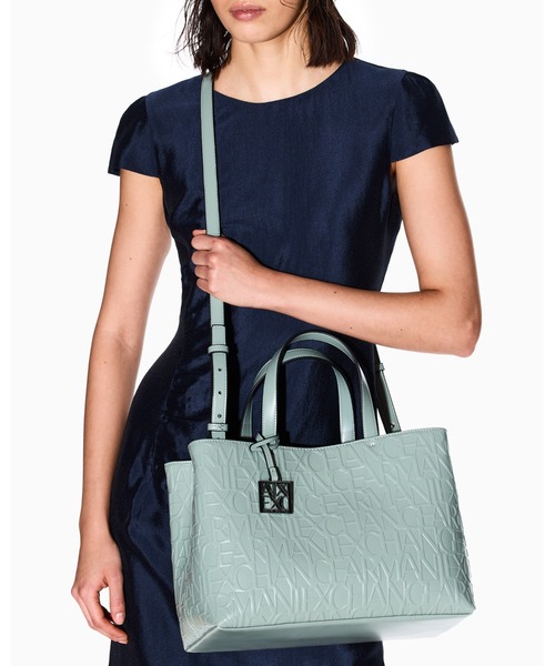 値下★ ARMANI COLLEZIONI グリーン牛革型押しバッグ★未使用品★ GIORGIO ARMANI YGWM31 YG565 SHOPPING PICCOLA VITELLO