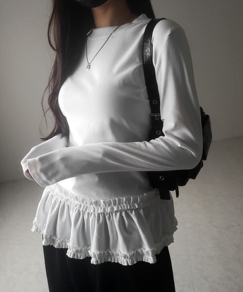 3color 】裾フリルレイヤード長袖トップス ／ hem frill