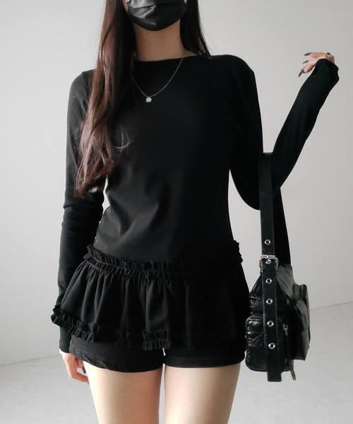 me+em select(ミームセレクト)の「【 3color 】裾フリルレイヤード長袖トップス / hem frill layered long sleeve tops(Tシャツ/カットソー・レディース・グレー/ブラック/ホワイト・FREE)」の15枚目の写真