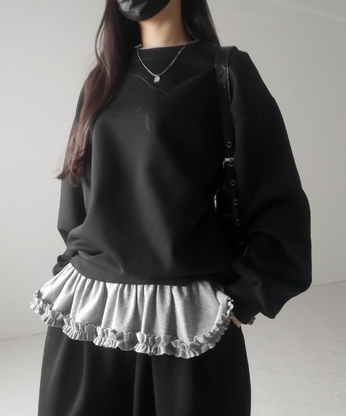 3color 】裾フリルレイヤード長袖トップス ／ hem frill layered long