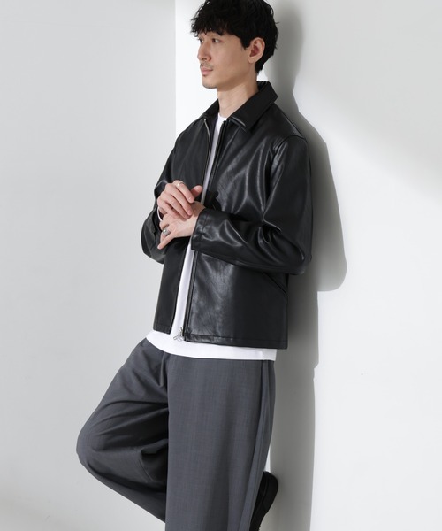 NANO universe（ナノユニバース）の「ヴィンテージライクフェイクレザーブルゾン（ブルゾン・メンズ・ブラック/ブラウン・M/L）」の5枚目の写真